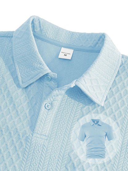 Men's Solid Polo Shirt & Drawstring Waist Shorts Set, Cozy Breathable Two-piece Outfits