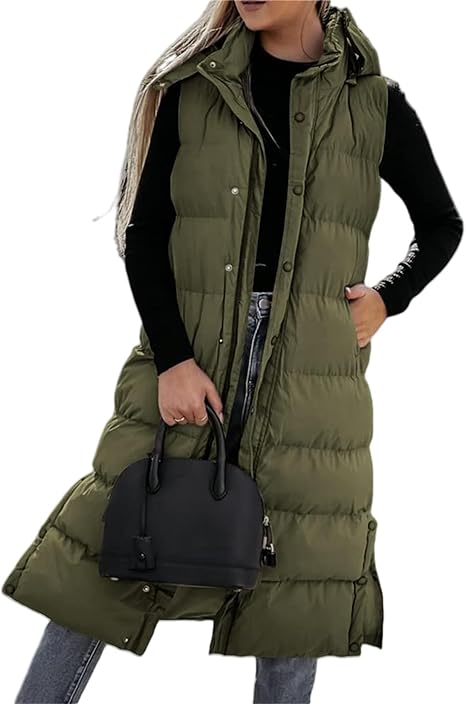 🔥 Women's Long Puffer Vest | Quilted Hood & Button Closure ❄️