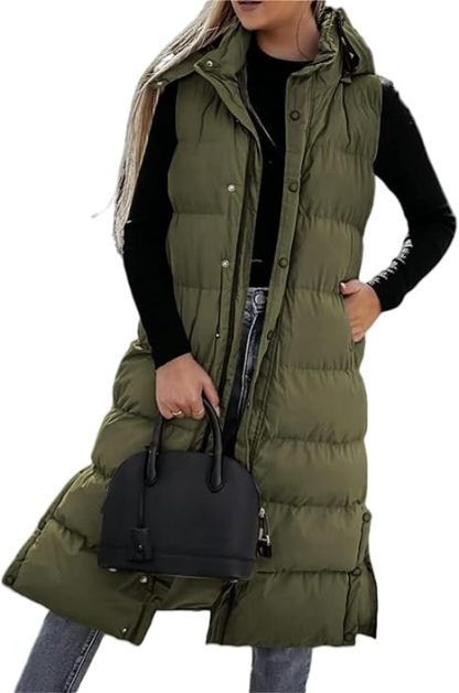 🔥 Women's Long Puffer Vest | Quilted Hood & Button Closure ❄️