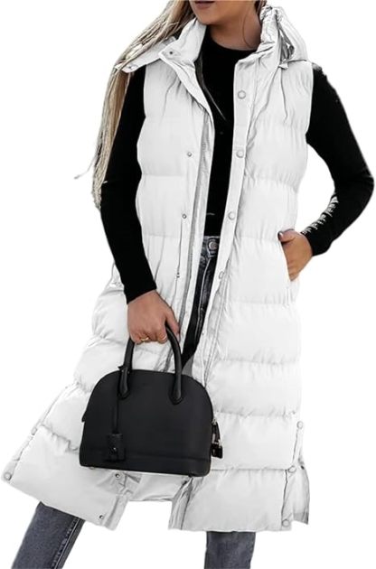 🔥 Women's Long Puffer Vest | Quilted Hood & Button Closure ❄️