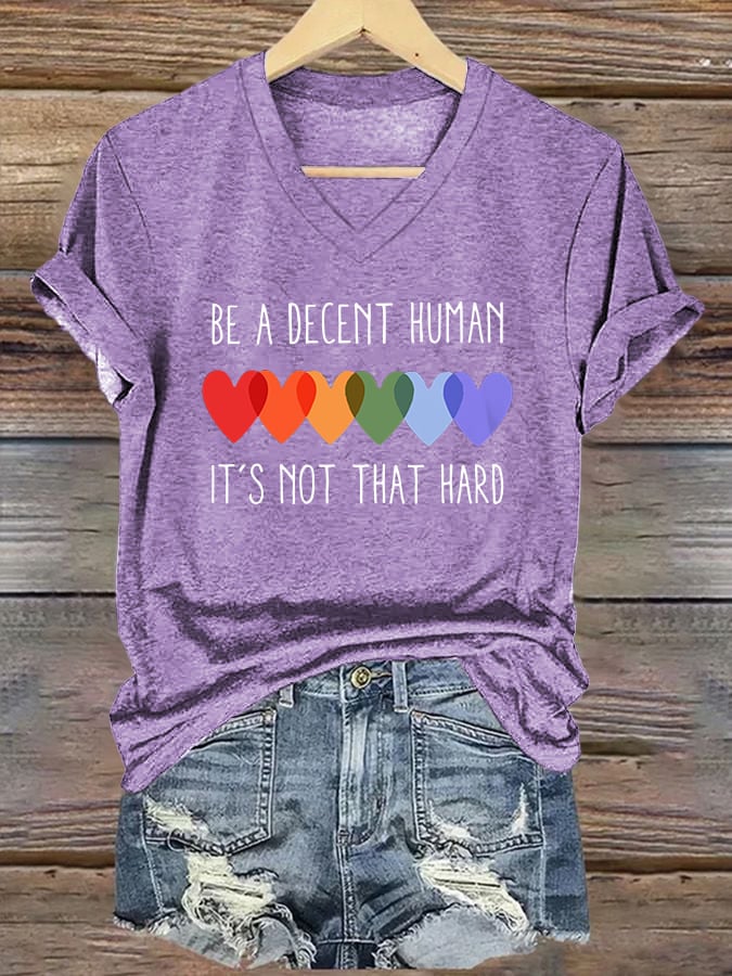 V-Neck Retro Be A Decent Human It's Not That Hard Print T-Shirt