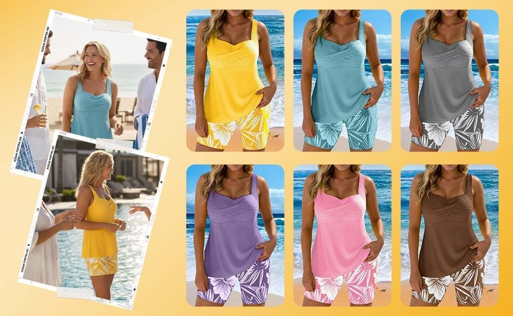 Two-Piece Body-Covering Printed Boxer Swimsuit