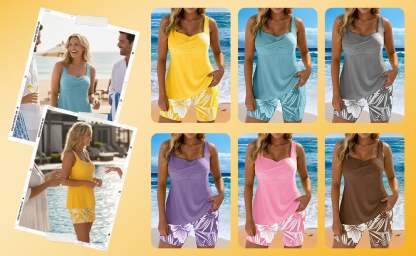 Two-Piece Body-Covering Printed Boxer Swimsuit