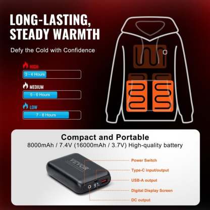 Heated Hoodie Sweatshirt Unisex with Battery