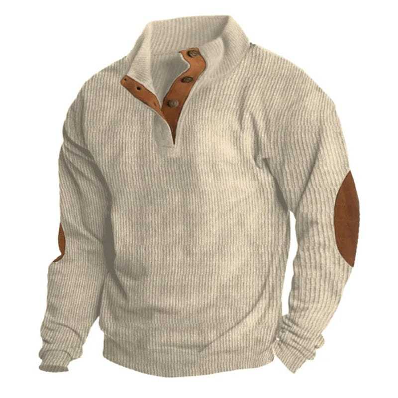 Men's Casual V-Neck Pullover Long Sleeve Rugby Shirt