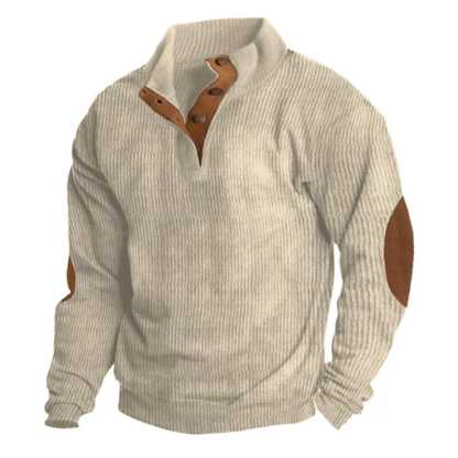 Men's Casual V-Neck Pullover Long Sleeve Rugby Shirt