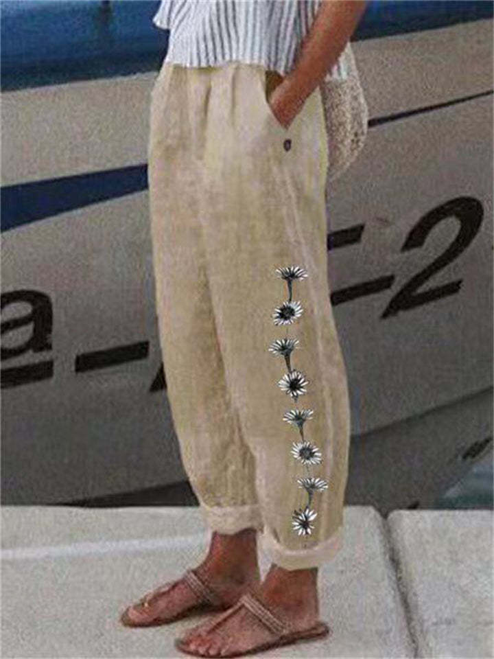 Women's Daisy Print Cotton Blend Soft Vacation Pants