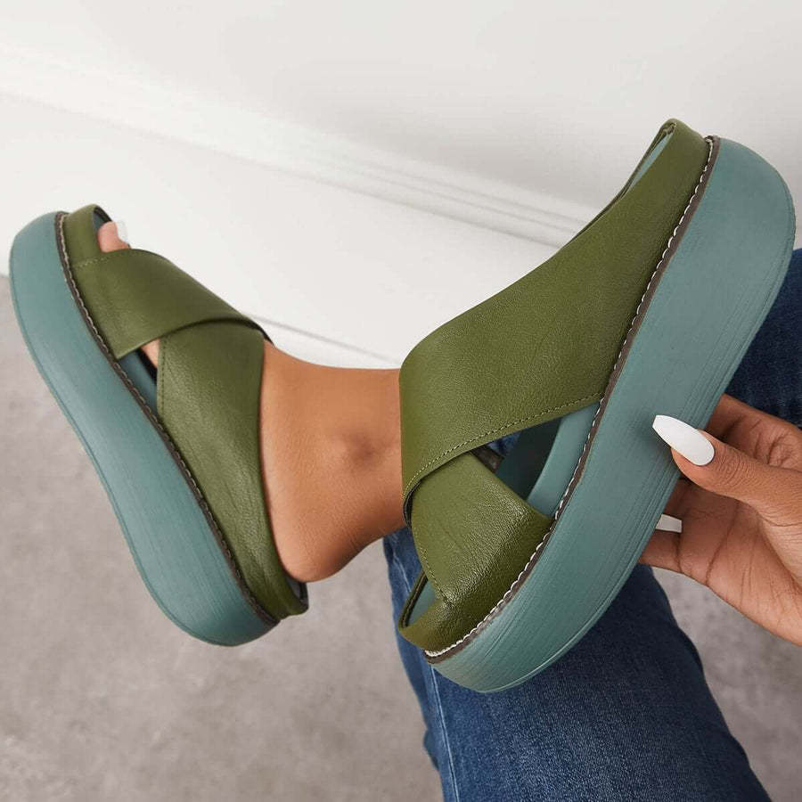 Platform Criss Cross Slides Slip on Arch Support Sandals