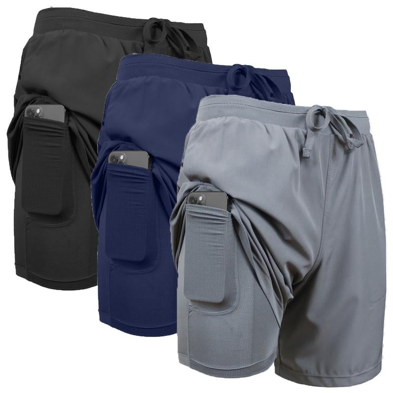 3-Pack Men's 2 in 1 Stretch Active Quick Dry Gym Running Shorts With Liner