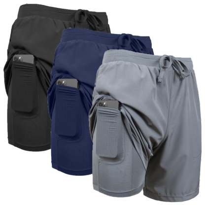 3-Pack Men's 2 in 1 Stretch Active Quick Dry Gym Running Shorts With Liner