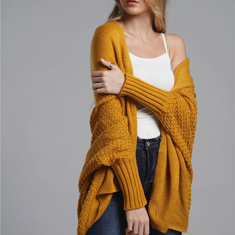 Bat sleeve Plus Size Long Knit Cardigan