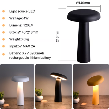Mushroom LED Table Lamp - Tiltable Lampshade & Stepless Dimmable Touch Control Night Light