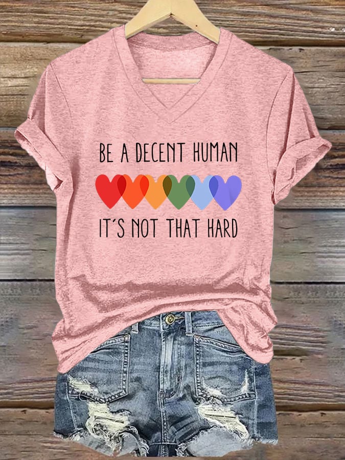 V-Neck Retro Be A Decent Human It's Not That Hard Print T-Shirt