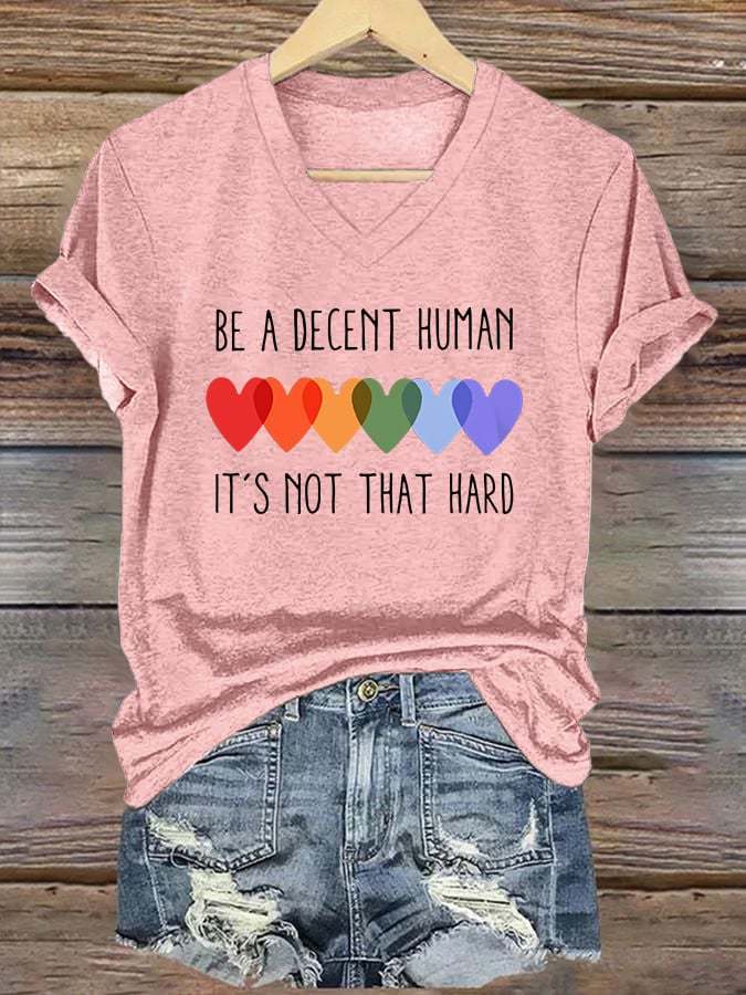 V-Neck Retro Be A Decent Human It's Not That Hard Print T-Shirt