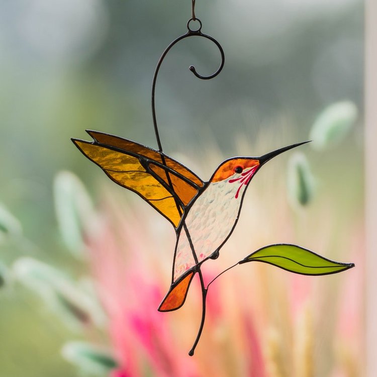 Hummingbird stained glass window hangings gold