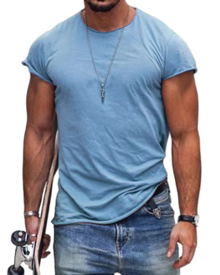Mens Slim Fit T-shirt Bodybuilding Cotton Short Sleeve Solid Basic Fitness Tee Imily Bela