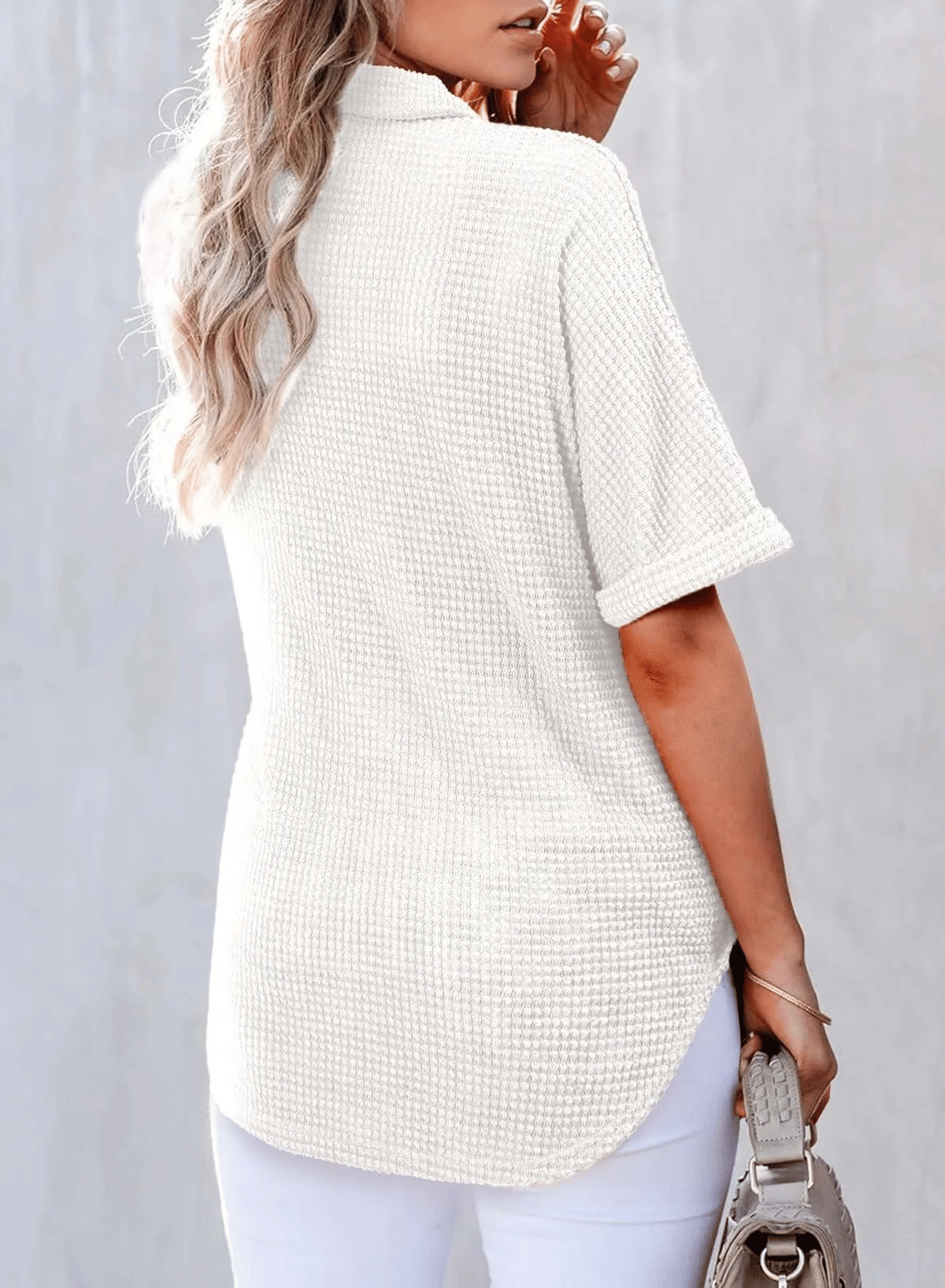 Women's Waffle Knit Short Sleeve Tunic Henley Shirts