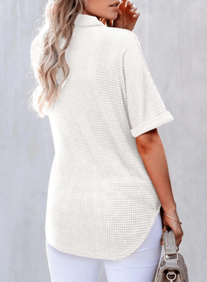 Women's Waffle Knit Short Sleeve Tunic Henley Shirts