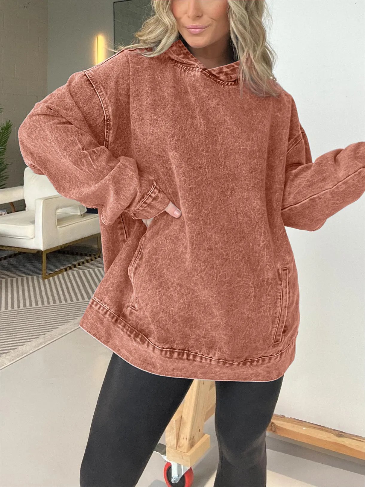 ⏰FALL SALE-DENIM HOODED SWEATSHIRT WITH FRONT POCKETS (BUY 2 FREE SHIPPING)