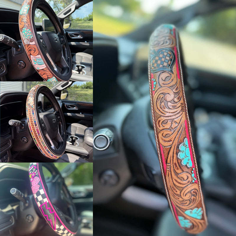 Retro Western Cowboy Car Universal Steering Wheel Cover