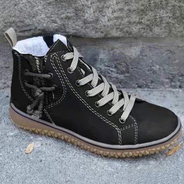 Women's Casual Lace-Up Flat Warm Ankle Boots