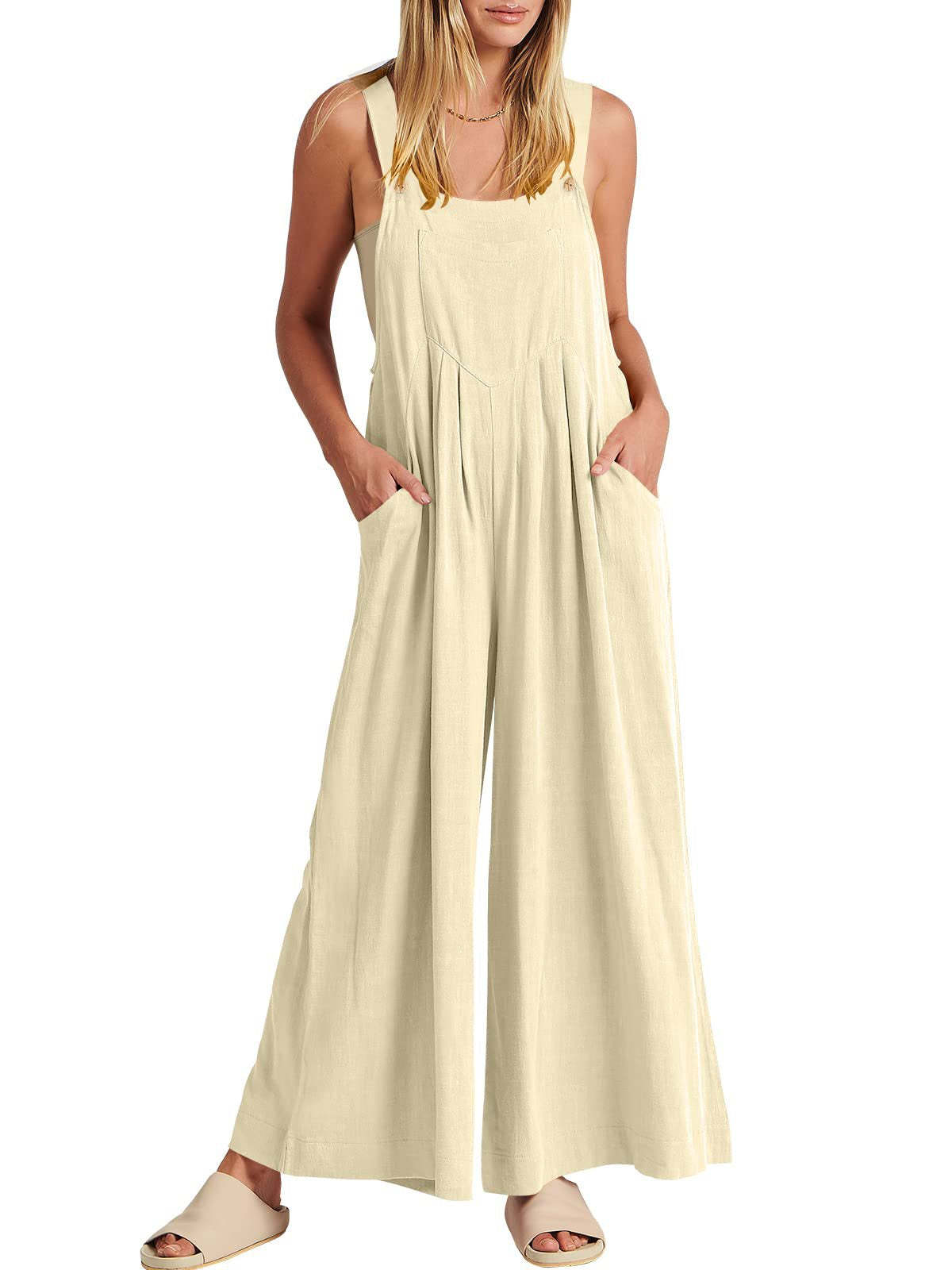 Women's Sleeveless Wide Leg Jumpsuit with Pockets