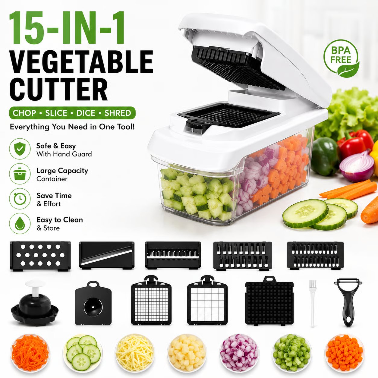 🔥LAST DAY 49% OFF - PrepGeniusTM 15-Piece Vegetable Cutter Set