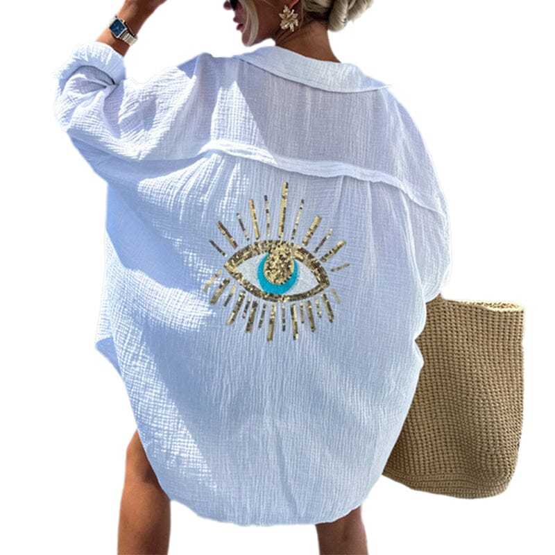 Evil Eye Casual Sequin Beaded Shirt