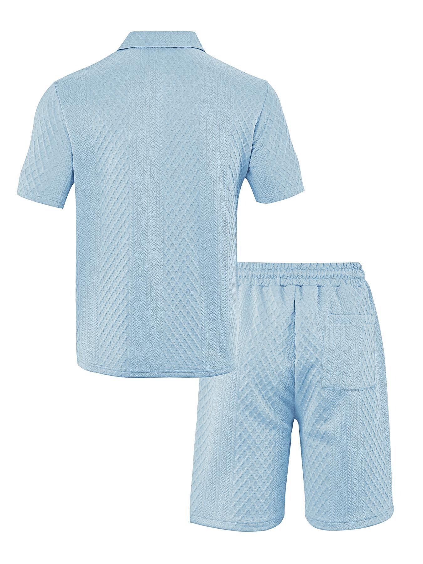 Men's Solid Polo Shirt & Drawstring Waist Shorts Set, Cozy Breathable Two-piece Outfits