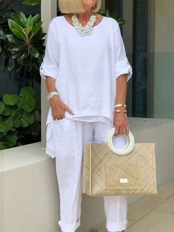 Round Neck 2 Piece Casual Suit