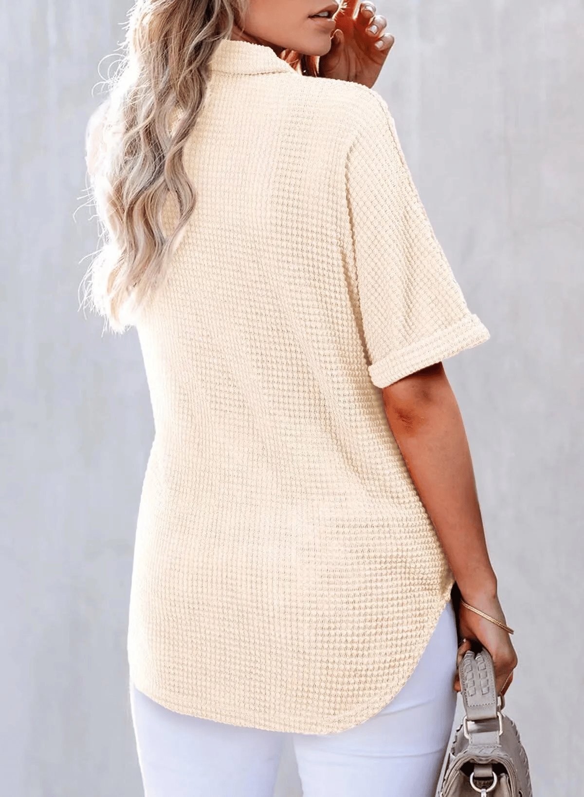 Women's Waffle Knit Short Sleeve Tunic Henley Shirts
