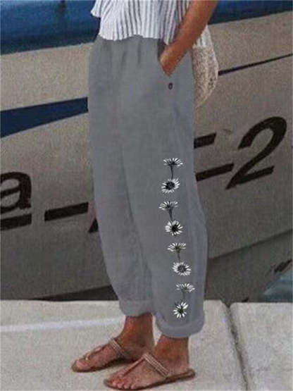 Women's Daisy Print Cotton Blend Soft Vacation Pants