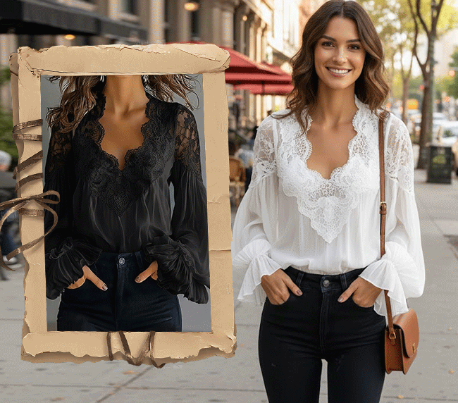 lace-patchwork-v-neck-blouse