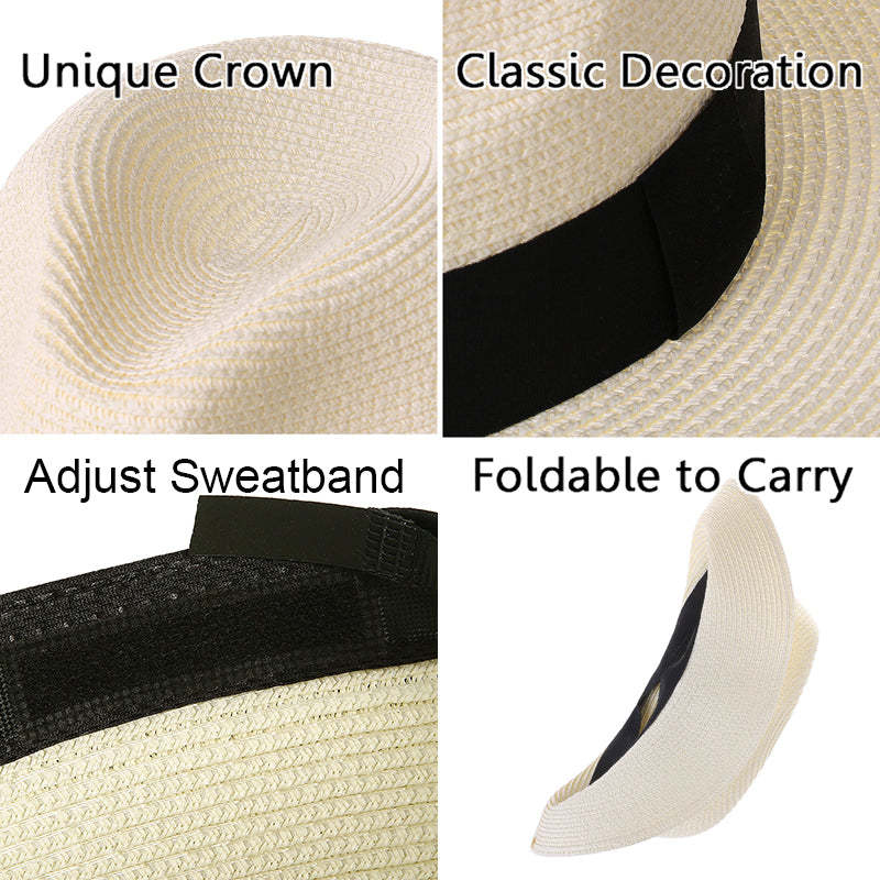 Packable Straw Fedora Panama Sun Summer Beach Hat Cuban Trilby