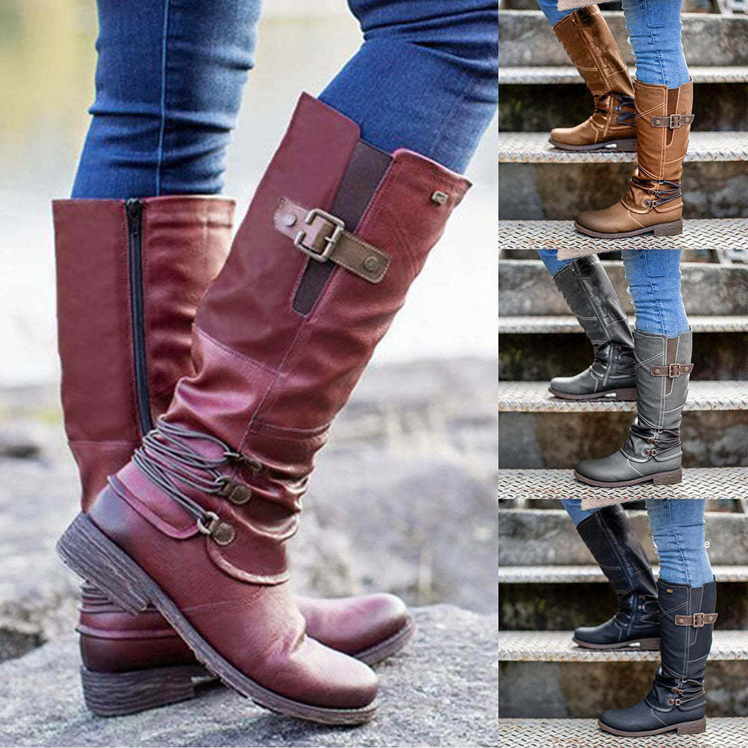 Vintage Leather High Heel Snow Boots