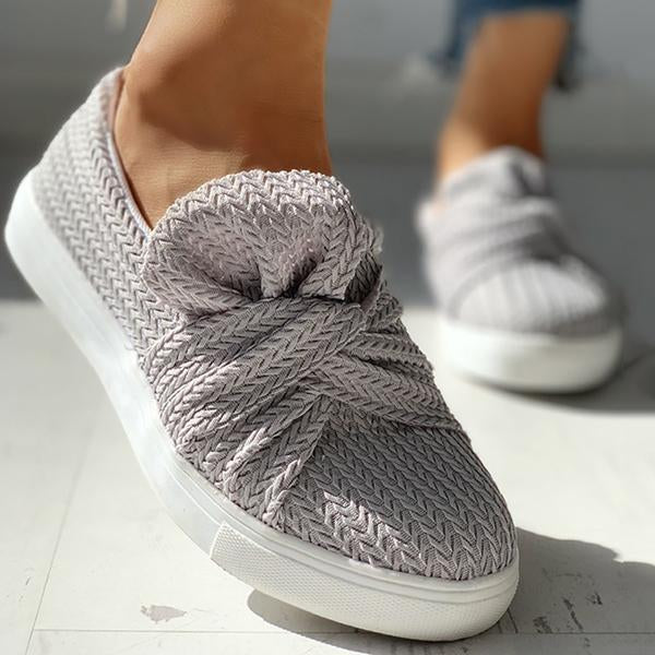 Women Bow Knitted Twist Sneakers Slip On Walking Shoes