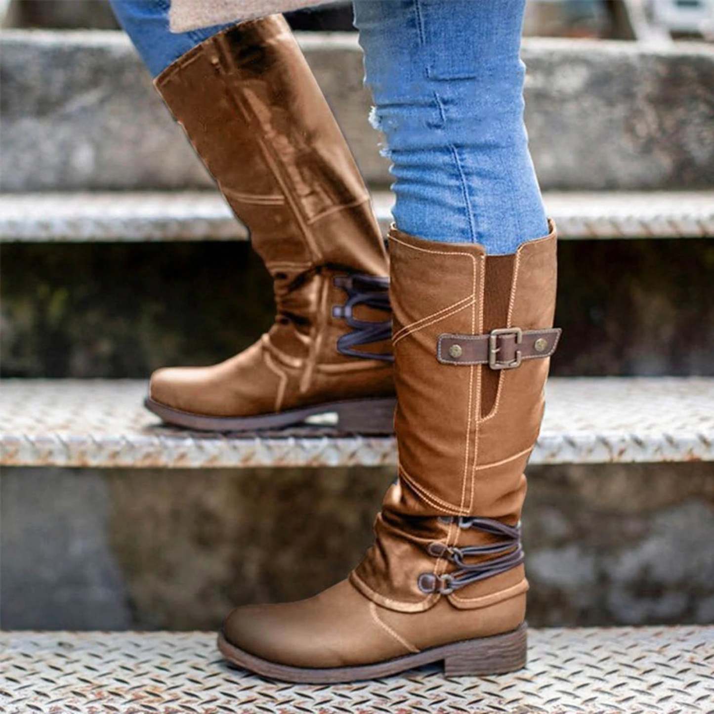 Vintage Leather High Heel Snow Boots