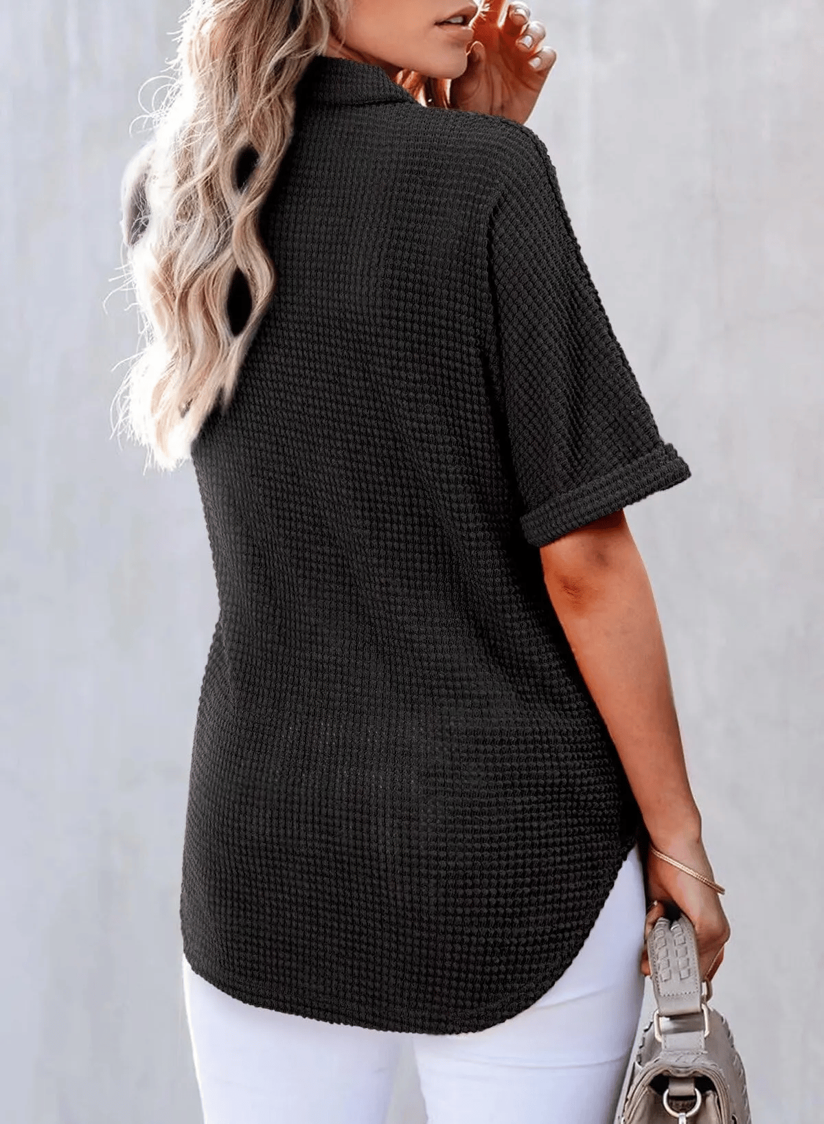 Women's Waffle Knit Short Sleeve Tunic Henley Shirts