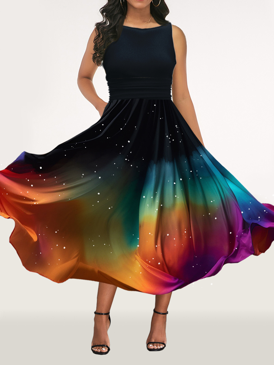 Women's Rainbow Gradient Sleeveless Maxi Dress