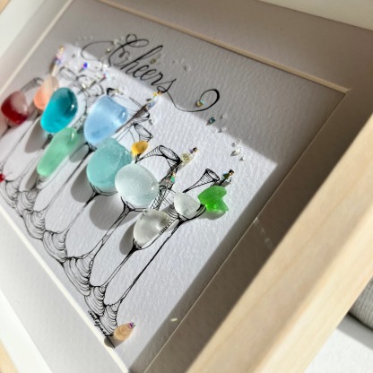 Happy Hour Sea Glass Art, 5x7 Framed Handmade Picture