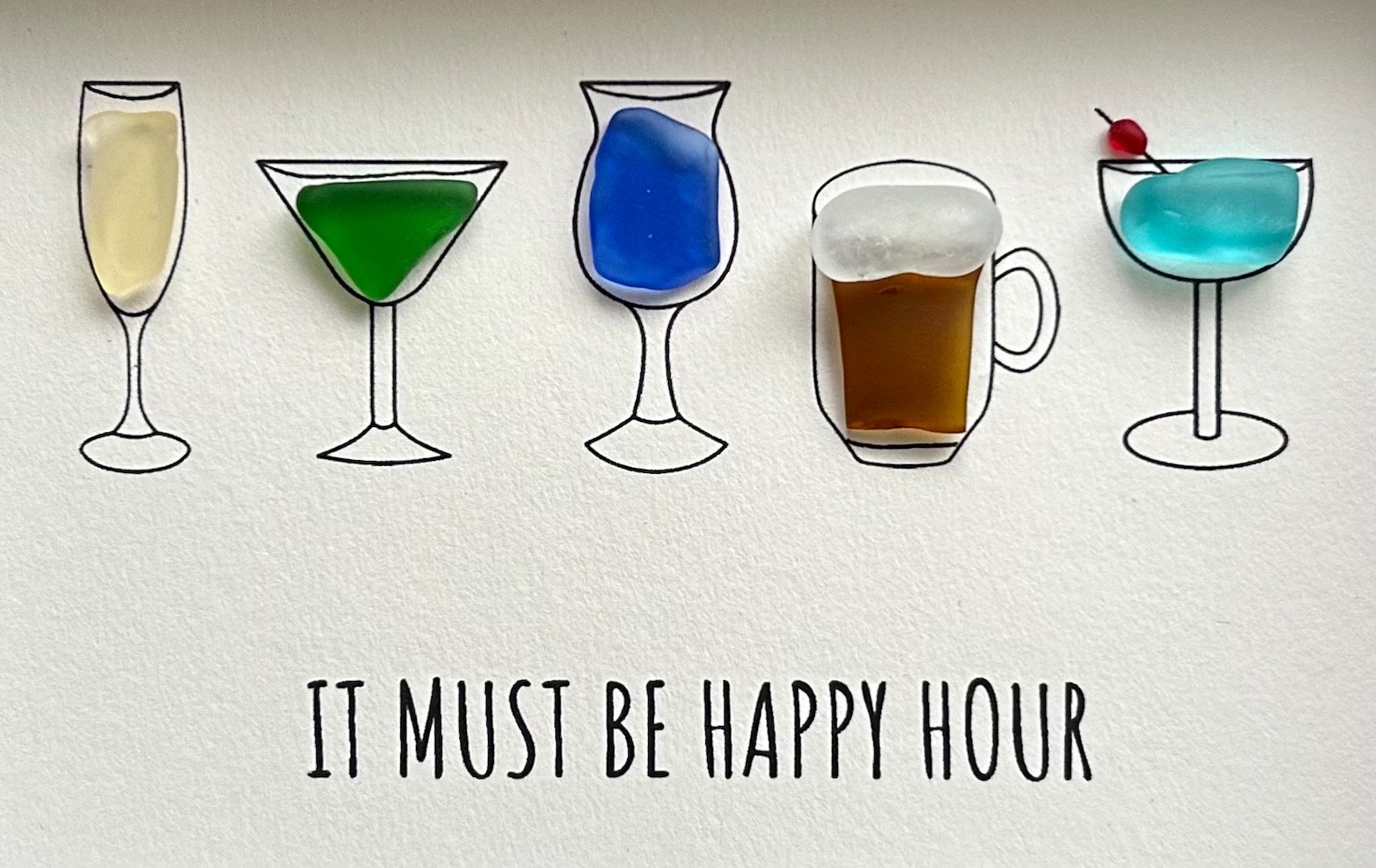 Happy Hour Sea Glass Art, 5x7 Framed Handmade Picture