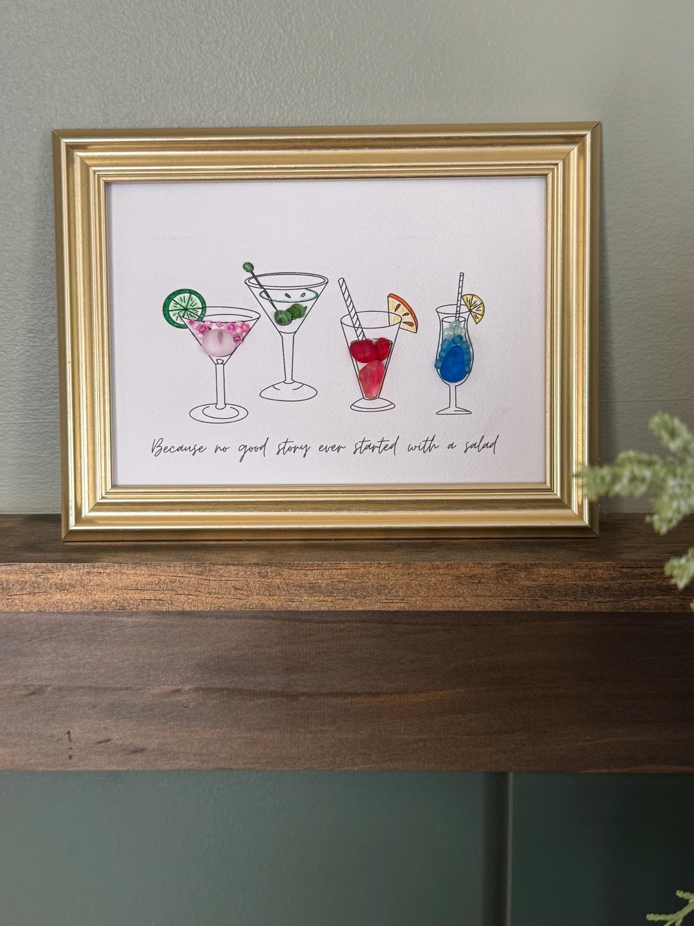 Happy Hour Sea Glass Art, 5x7 Framed Handmade Picture