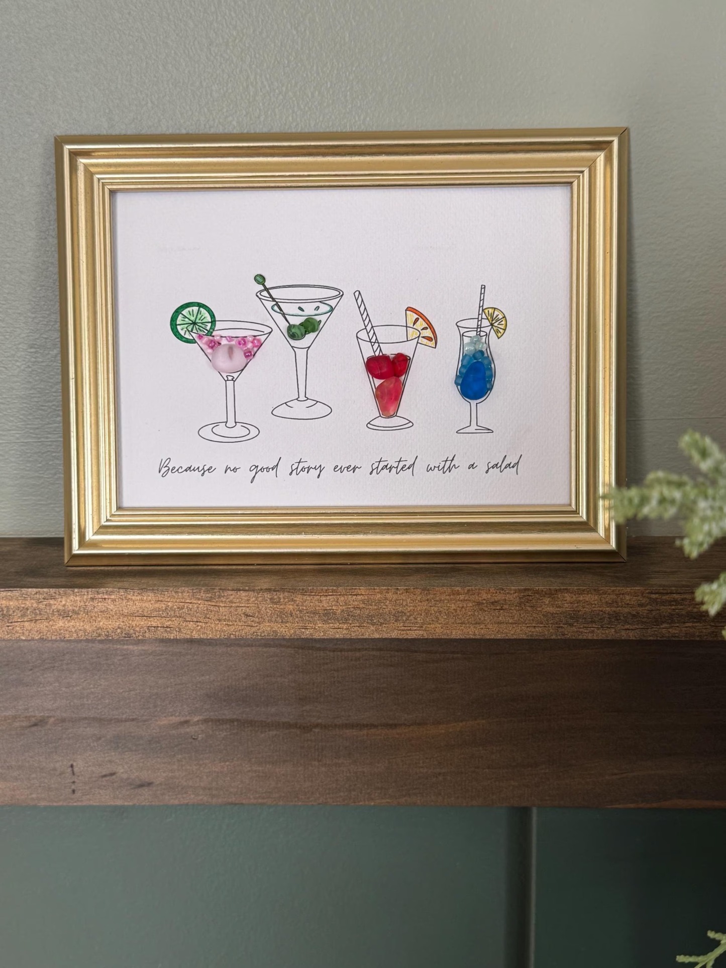 Happy Hour Sea Glass Art, 5x7 Framed Handmade Picture
