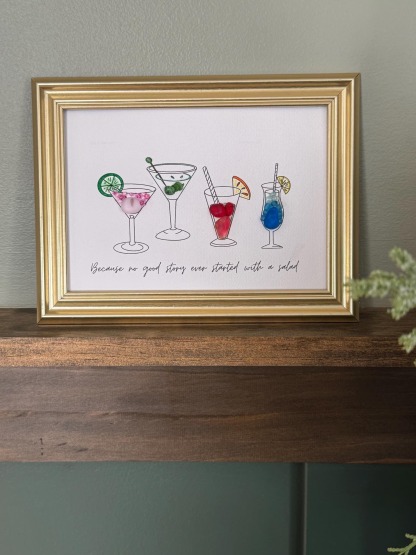 Happy Hour Sea Glass Art, 5x7 Framed Handmade Picture