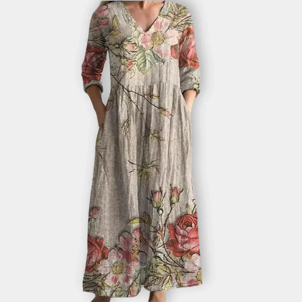 Women's Vintage Floral Print Casual Cotton Dress