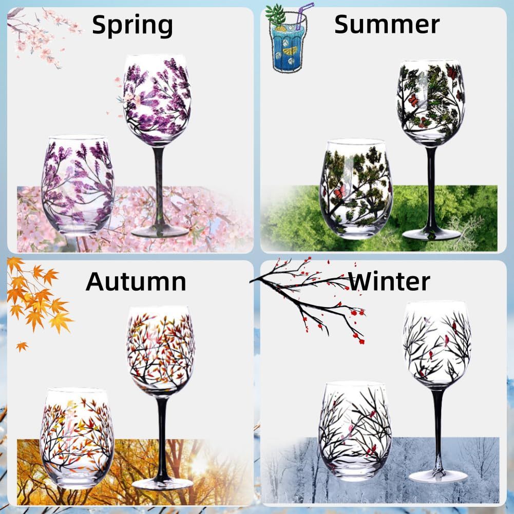 Hand Painted Art - Four Seasons Tree Wine Glasses
