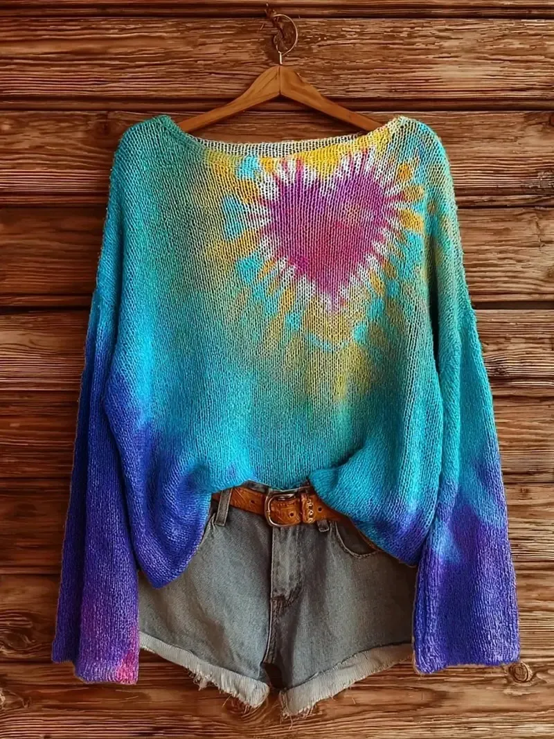 Vintage-Inspired Boho Sweater – Relaxed Fit with Artistic Print