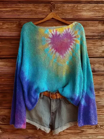 Vintage-Inspired Boho Sweater – Relaxed Fit with Artistic Print