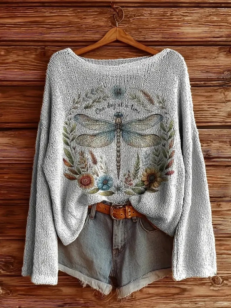 Women’s Boho Chic Sweater – Casual Retro Long Sleeve Knitwear
