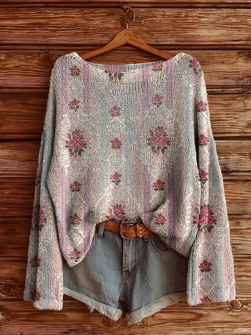 Women’s Boho Chic Sweater – Casual Retro Long Sleeve Knitwear